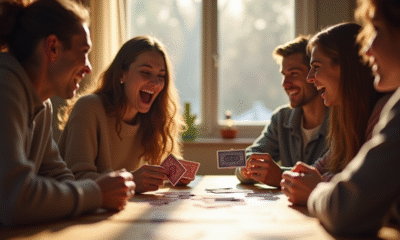 Groupe d'amis jouant à des jeux de société autour d'une table