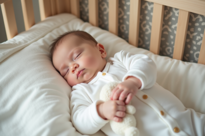Bebe fille endormie paisiblement dans sa nurserie