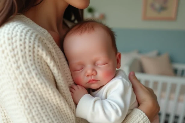 Femme tenant un bébé reborn en silicone ultra-réaliste aux traits délicats dans une chambre de bébé cosy