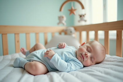 Bébé de six mois dormant paisiblement dans un lit moderne