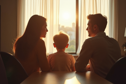 Famille en médiation familiale dans un bureau moderne