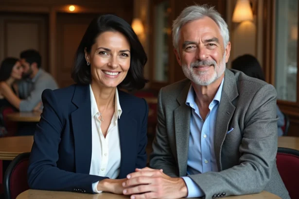 Couple souriant dans un café parisien élégant