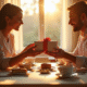 Couple échangeant des cadeaux élégants au petit déjeuner