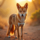 Dingo en nature australienne au lever du soleil