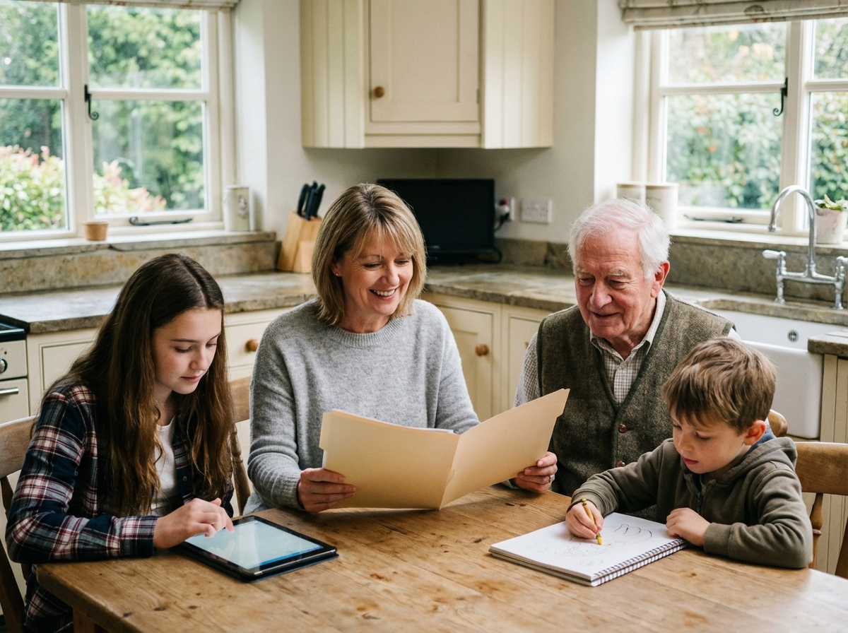 Famille multigenerations réunie dans une cuisine chaleureuse