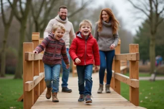 Famille joyeuse dans un parc aventure en plein air