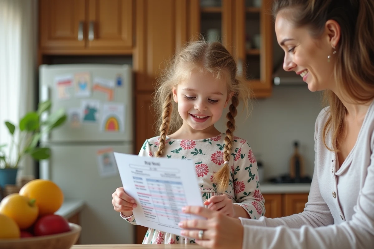 Fille de 4 ans avec sa mère dans la cuisine