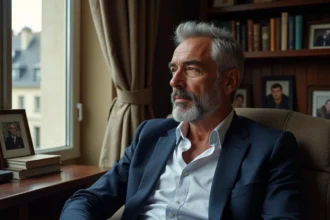 Homme d'une soixantaine d'années regardant par la fenêtre à Paris