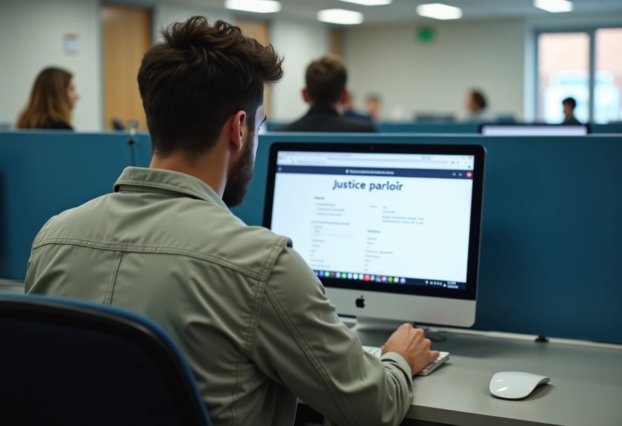 Jeune homme utilisant un ordinateur dans un bureau administratif