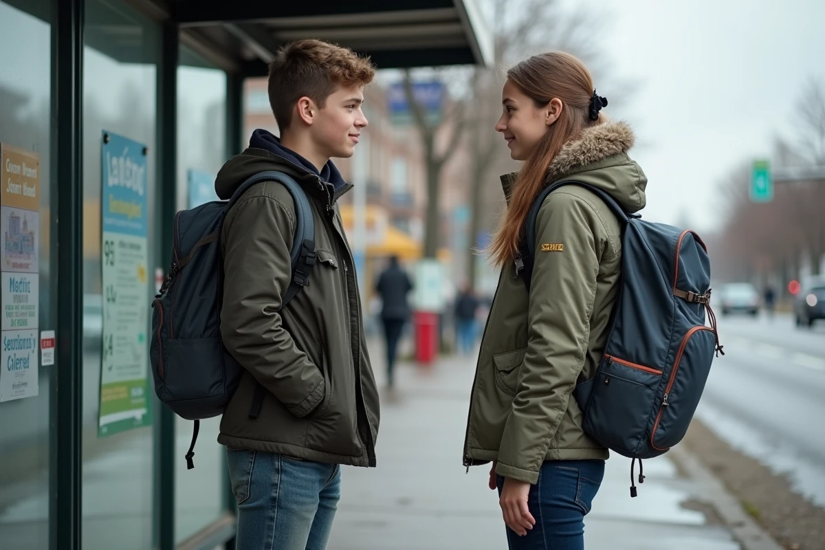 Adolescents discutant à un arrêt de bus à Québec