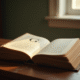 Livre vintage ouvert sur la lettre G sur un bureau en bois