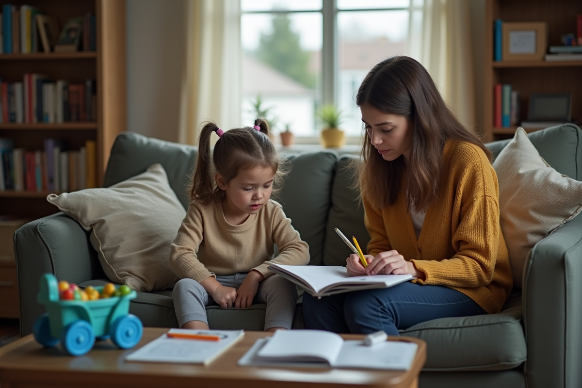 Mère fatiguée aidant sa fille en difficulté avec les devoirs