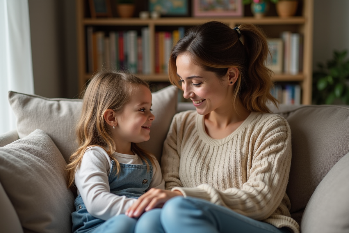 Mère et fille discutent chaleureusement sur un canapé