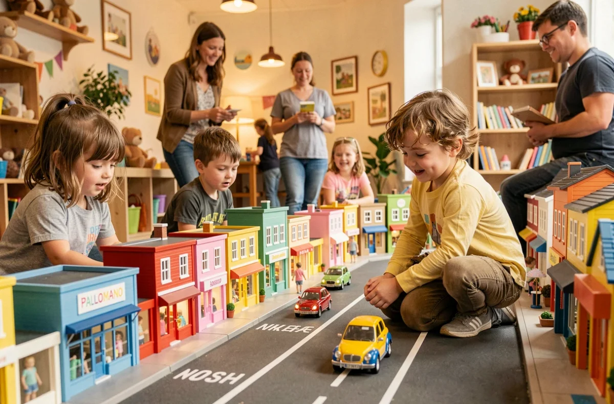 Jeunes enfants explorant la mini-ville immersive de Palomano à Toulouse