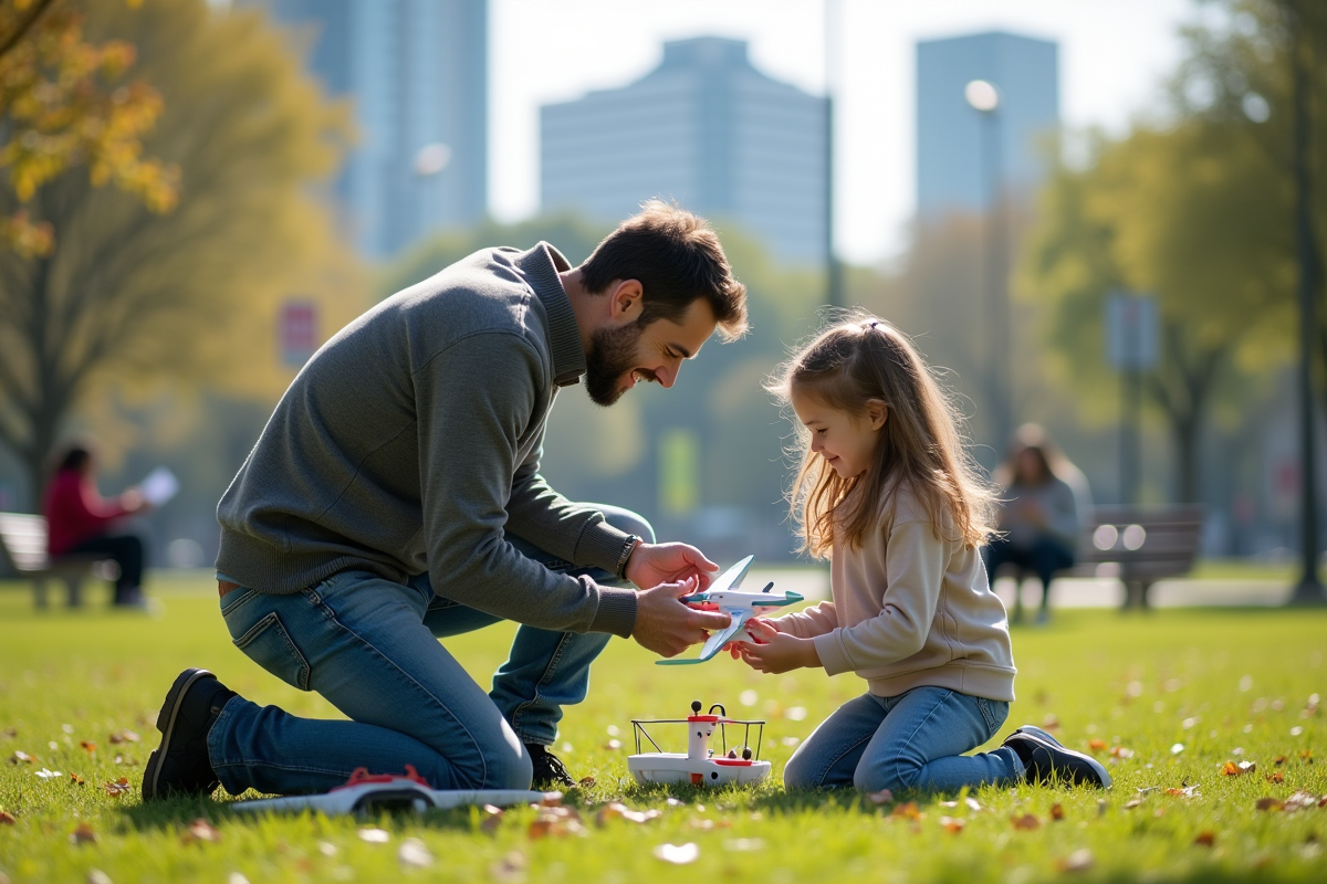 Père aidant sa fille à construire un modèle d