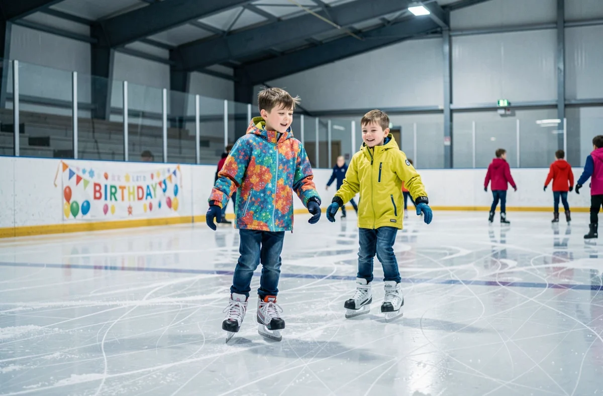 Enfants patinant sur la glace lors d'une fête d'anniversaire à la Patinoire de Blagnac