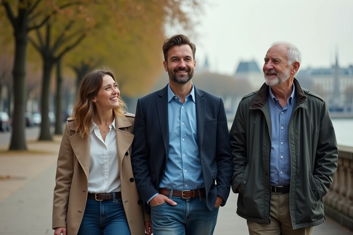 Groupe se promenant le long de la Seine à Paris