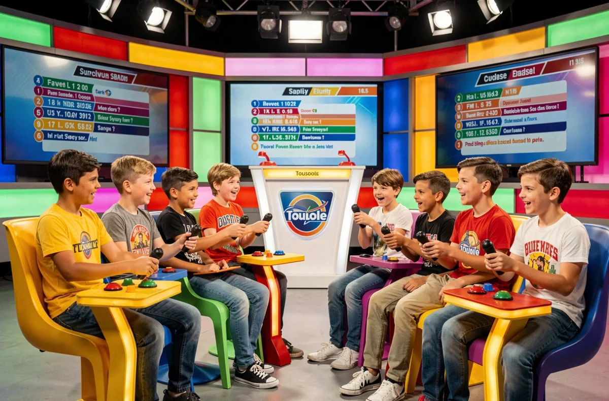 Enfants participant à un anniversaire façon plateau de jeu télévisé au Quiz Room Toulouse