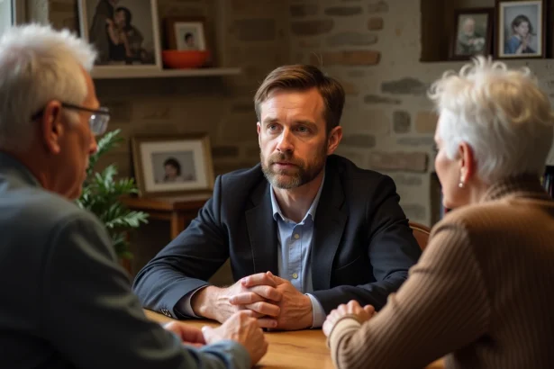 Famille en discussion dans un appartement français chaleureux