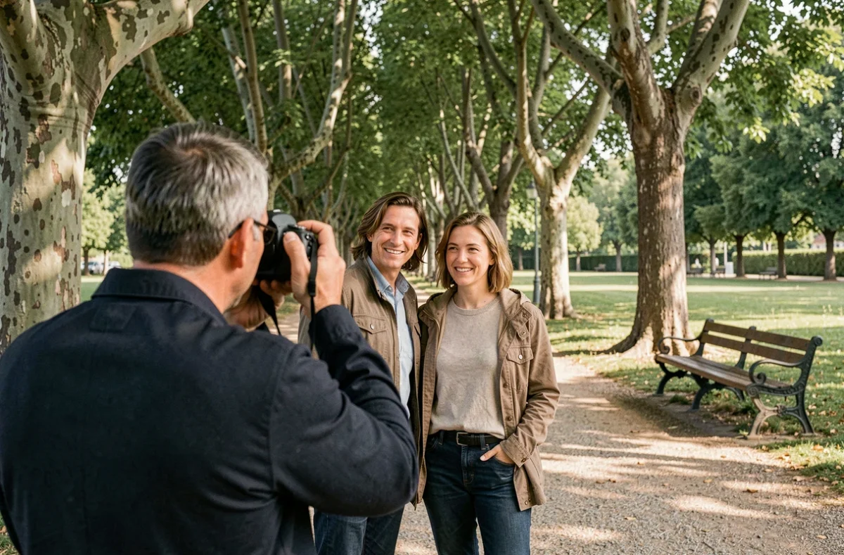 Séance photo de couple en extérieur dans un parc de Choisy-le-Roi avec un photographe professionnel
