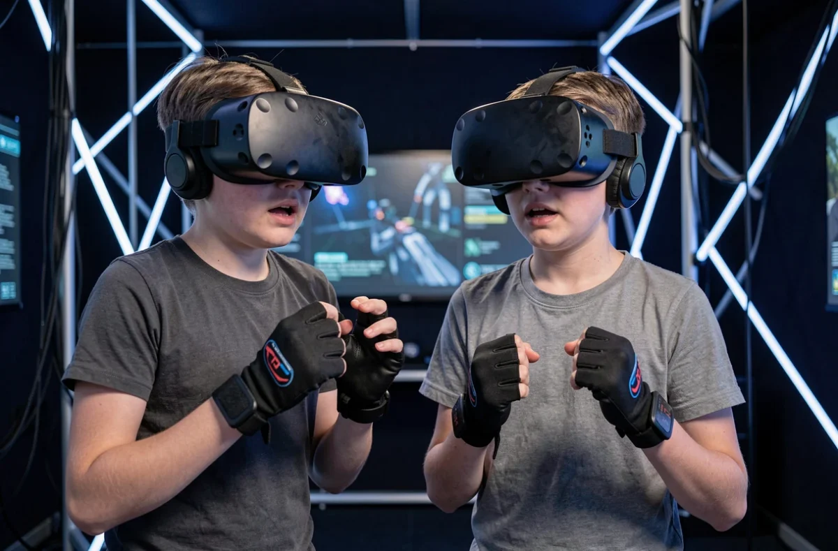 Enfants portant des casques de réalité virtuelle lors d'une expérience VR au Virtual Room Toulouse